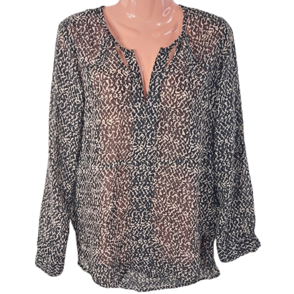 Angie Women's Black & Beige‎ Transparent Blouse 100% Polyester Size M
